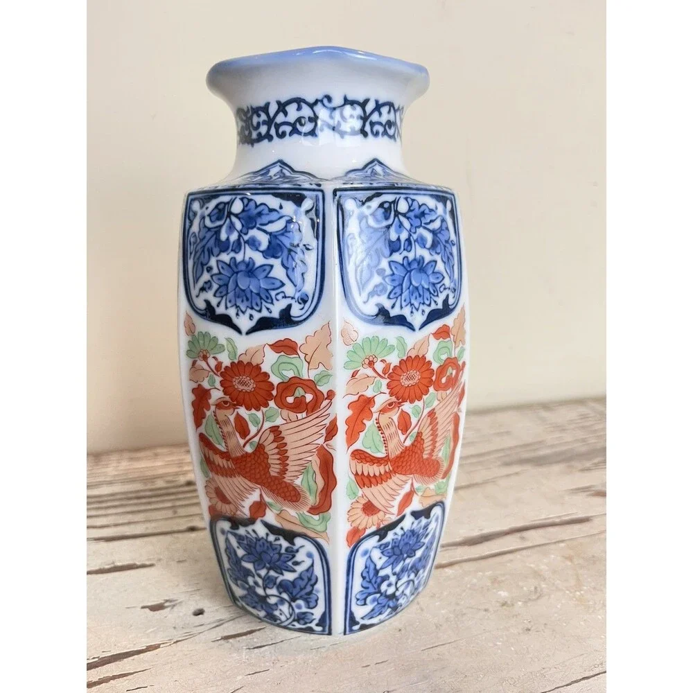 Vintage Japanese Vase Arita Ware Imari Bird Motif Approx. 8